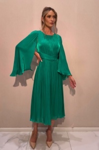 Rochie 'Elara' verde smarald cu mâneci ample - Img 3