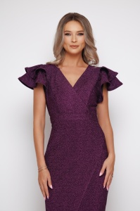 Rochie 'Emma' mov din lurex cu umeri proeminenți - Img 1