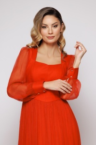 Rochie 'Isadora' roșu corai din mătase naturală - Img 4