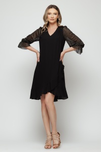 Rochie 'Ivonne' neagră cu mâneci din tulle sidefat - Img 4