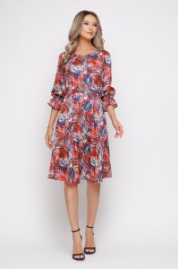 Rochie 'Judy' din voal satinat imprimat multicolor și lanț auriu - Img 3