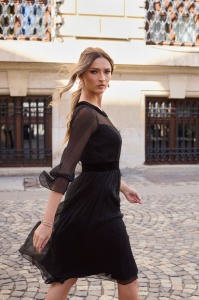 Rochie 'Mathilde' neagră din mătase naturală - Img 3