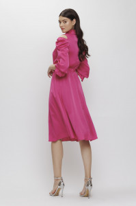 Rochie 'Mayara' roz fucsia din material satinat cu decupaje - Img 3