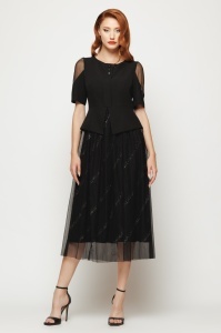 Rochie midi cu basc si umeri transparenti - Img 2