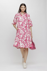 Rochie 'Ofelia' din bumbac cu print floral roz fucsia - Img 1