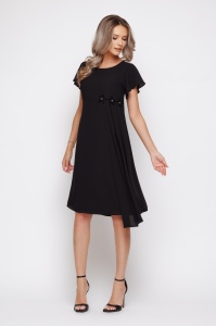 Rochie 'Reese' neagră din voal cu flori 3D - Img 3