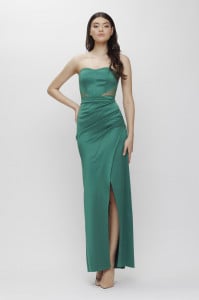 Rochie 'Serena' verde din tafta și inserții din tulle sidefat - Img 1