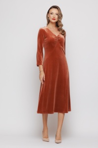Rochie 'Sienna' caramel midi din catifea - Img 2