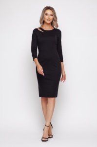 Rochie 'Sylvie' neagră din bumbac cu decupaj - Img 2
