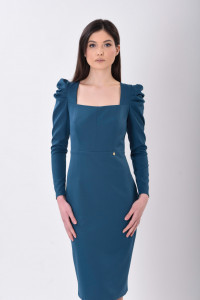 Rochie turquoise cu umeri proeminenți - Img 1