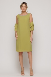 Rochie verde lime cu umeri transparenți și mâneci cu volane ample - Img 2