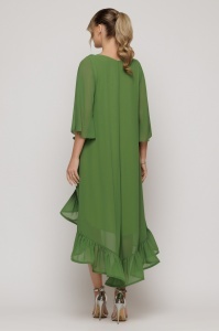 Rochie verde olive din voal cu detaliu floral - Img 5