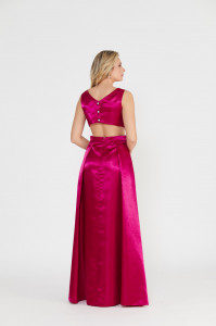 Rochie 'Vivienne' fucsia maxi satinata cu decupaje - Img 3