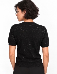 Tricou negru din tricot cu ștrasuri fine - Img 2