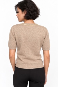 Bluză din tricot bej deschis cu detalii contrastante - Img 2