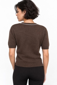 Bluză din tricot maro cu detalii contrastante - Img 3