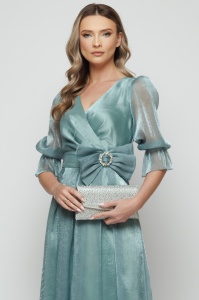 Clutch elegant argintiu cu cristale - Img 3