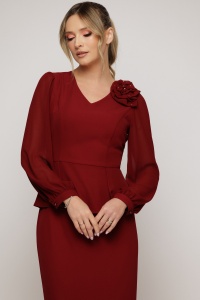 Compleu elegant bordeaux cu bluză cu peplum și fustă conica - Img 3