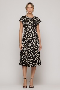 Compleu format din rochie și sacou negru cu floare decorativă - Img 3