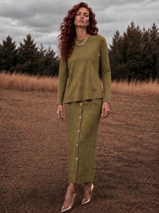 Compleu verde olive din tricot din amestec din vâscoză