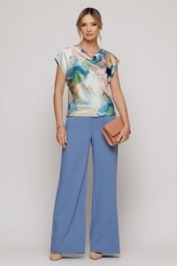Pantaloni bleu evazați din vâscoză - Img 4