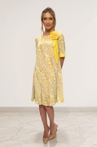 Rochie 'Amelie' cu imprimeu vibrant și floare detașabilă - Img 2