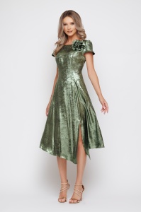 Rochie 'Anastasia' verde cu peliculă și accesoriu floare - Img 4