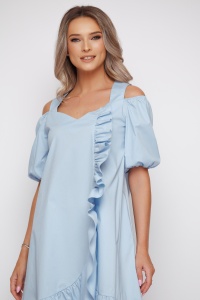 Rochie 'Annabelle' bleu din bumbac cu volane - Img 6