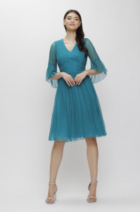 Rochie 'Ariana' albastru turquoise din mătase naturală - Img 2