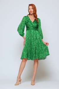 Rochie 'Aubrielle' verde din voal imprimat - Img 3