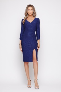 Rochie 'Blair' albastru indigo din lurex sidefat - Img 1