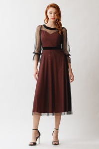 Rochie 'Celia' midi din satin si tulle