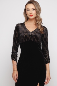 Rochie 'Corinne' din catifea cu detalii arămii - Img 3