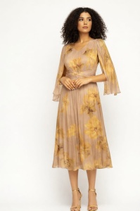 Rochie 'Dhalia' din voal plisat cu imprimeu floral