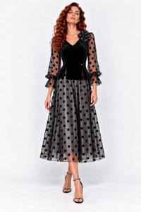 Rochie din tulle cu buline și bust din din catifea