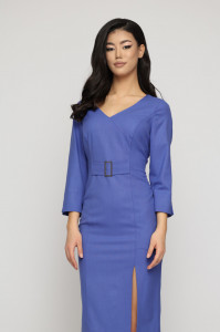 Rochie 'Doris' albastru indigo cu cataramă și șliț - Img 4