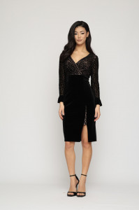 Rochie 'Dorothy' din catifea animal print cu șliț frontal