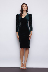 Rochie 'Elisa' din catifea cu umeri proeminenți