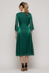 Rochie ''Elizabeth'' verde cu efect satinat și detaliu floral în talie - Img 7