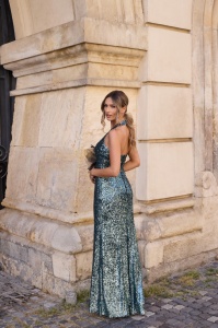 Rochie 'Esmé' lungă cu paiete și detaliu floare - Img 6