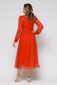 Rochie 'Isadora' roșu corai din mătase naturală - Img 5