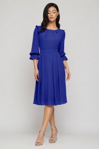Rochie 'Jane' albastru regal cu pliseuri și volănașe - Img 2