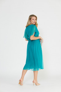 Rochie lungă turquoise din mătase naturală - Img 4