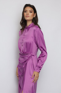 Rochie 'Maya' tip cămașă din satin cu fronseu - Img 8