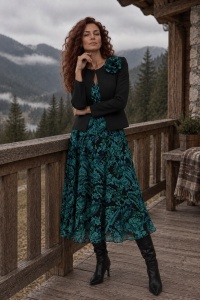 Rochie midi din voal cu imprimeu floral turquoise și inserții din dantelă - Img 2
