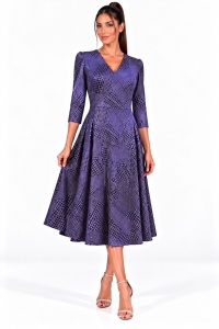 Rochie midi evazată violet cu pliuri - Img 2