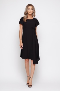Rochie 'Reese' neagră din voal cu flori 3D - Img 1