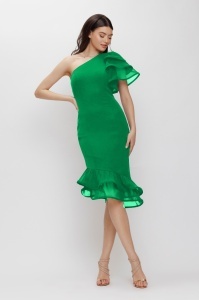 Rochie 'Rosalia' verde asimetrică cu rijelină - Img 1