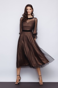 Rochie 'Selene' bronz închis si tulle sidefat - Img 3