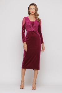 Rochie 'Selma' fucsia cu inserții din tulle sidefat - Img 1